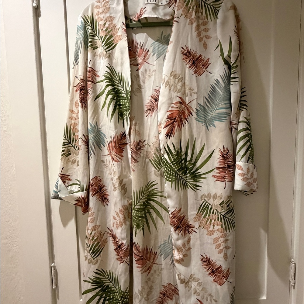 Tropical Leaf Print Kimono